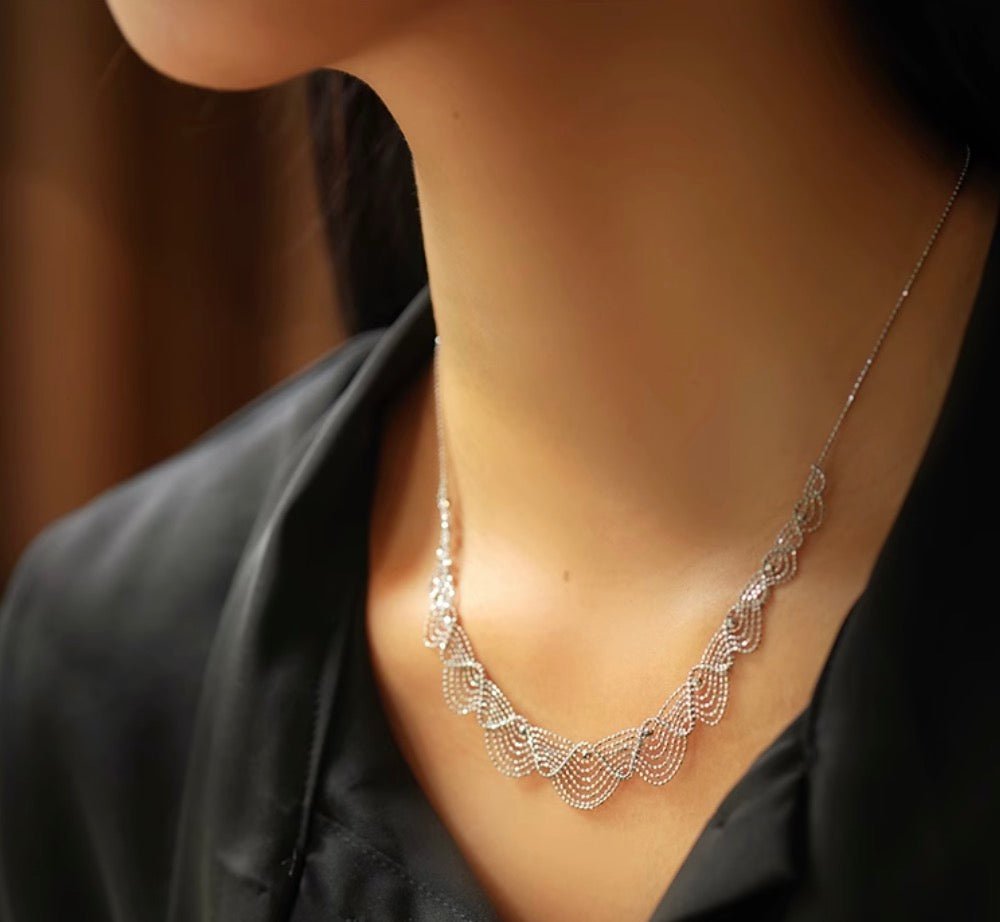 K18YG WG イエローゴールド ホワイトゴールド 18K レースネックレス フェアリーチェーン メッシュ レース YG ボールチェーン アジャスター - Jewelry Hills Tokyo