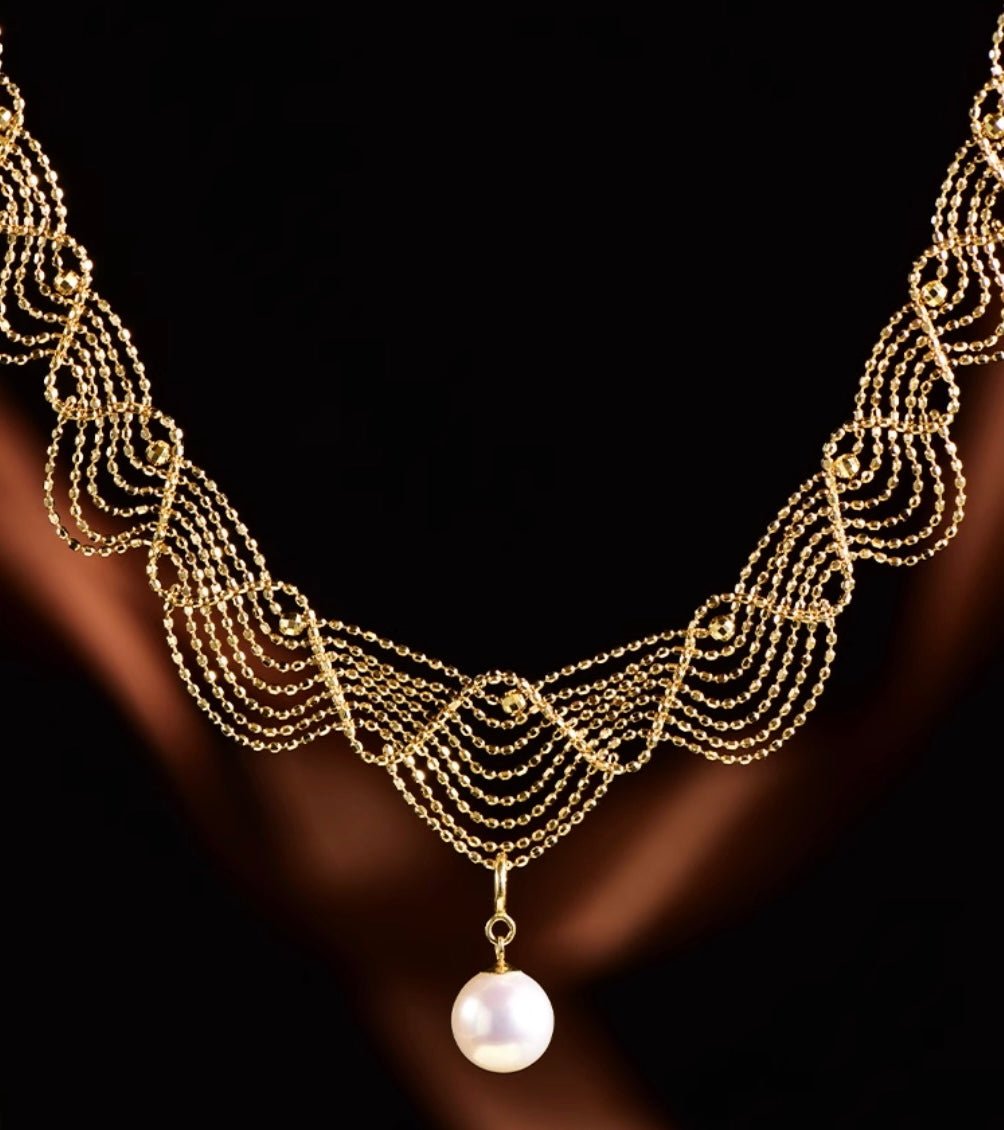 K18YG WG イエローゴールド ホワイトゴールド 18K レースネックレス フェアリーチェーン メッシュ レース YG ボールチェーン アジャスター - Jewelry Hills Tokyo
