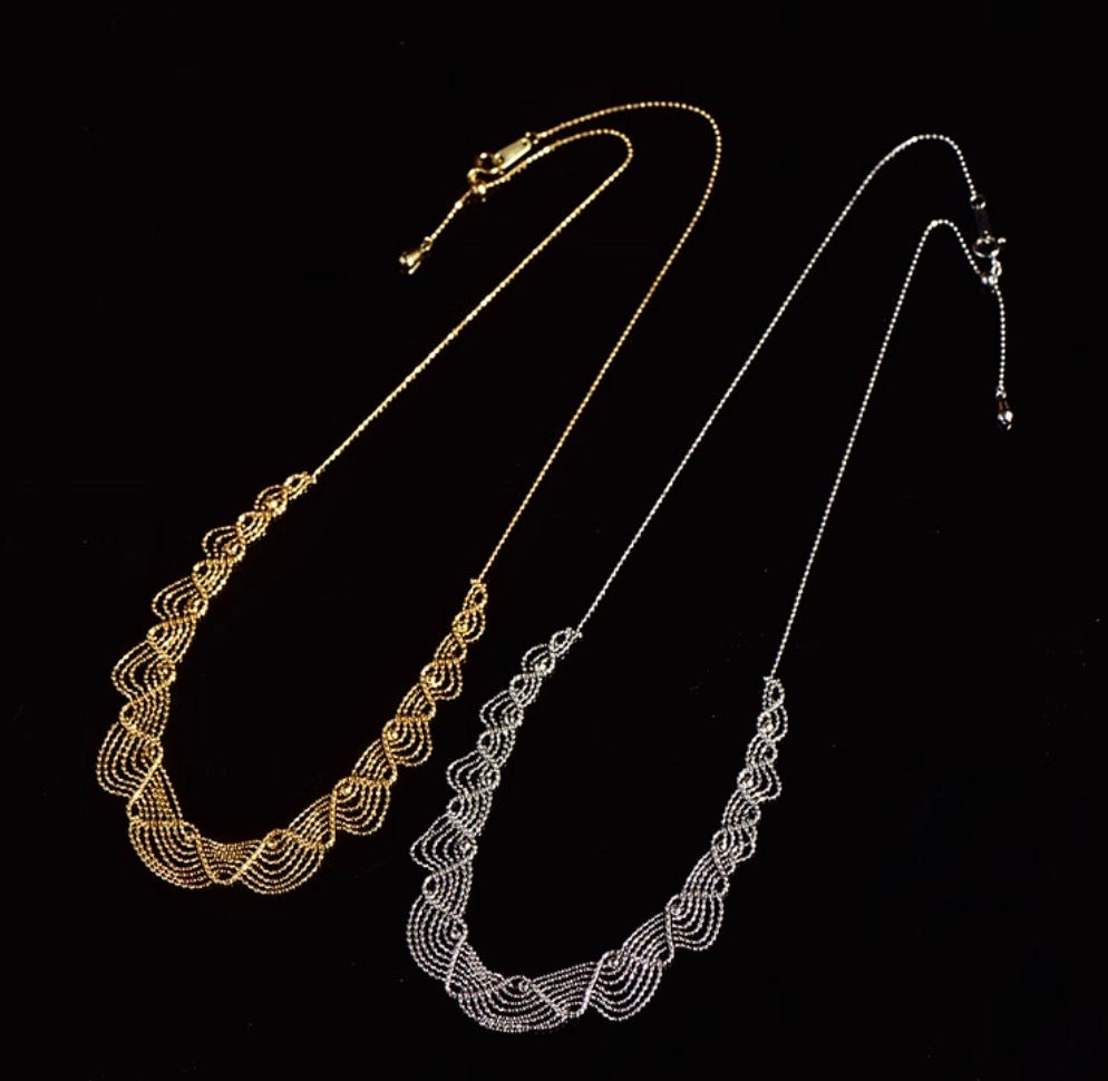 K18YG WG イエローゴールド ホワイトゴールド 18K レースネックレス フェアリーチェーン メッシュ レース YG ボールチェーン アジャスター - Jewelry Hills Tokyo