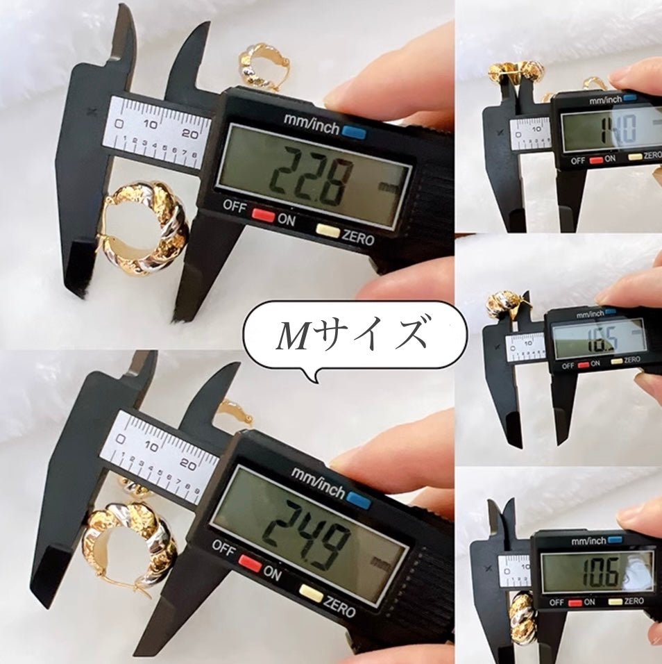 K18YG WG ツイスト ピアス ボリューム 太め 中空ピアス イエローゴールド ホワイトゴールド ねじり ラウンド 丸 円形 ツインカラー ダブルカラー 2色 - Jewelry Hills Tokyo