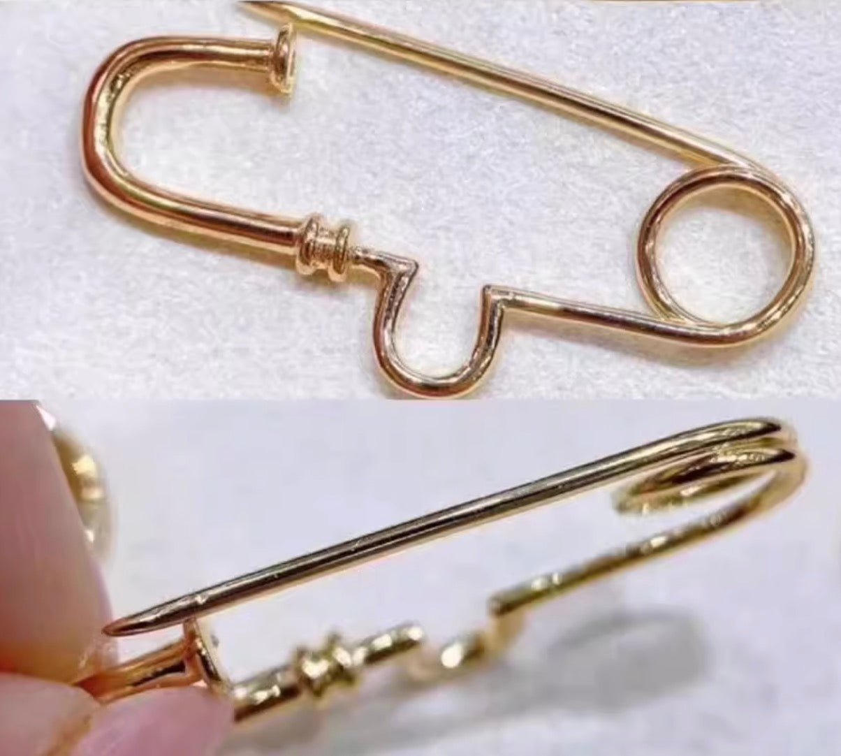 K18YG WG PG ブローチ 安全ピン チャーム留め 18K 18金 イエローゴールド ホワイトゴールド ピンクゴールド ピアス ピン型 繋ぎ ピン ダイヤモンド 25mm x 10mm - Jewelry Hills Tokyo