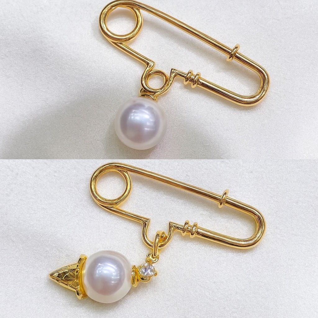 K18YG WG PG ブローチ 安全ピン チャーム留め 18K 18金 イエローゴールド ホワイトゴールド ピンクゴールド ピアス ピン型 繋ぎ ピン ダイヤモンド 25mm x 10mm - Jewelry Hills Tokyo