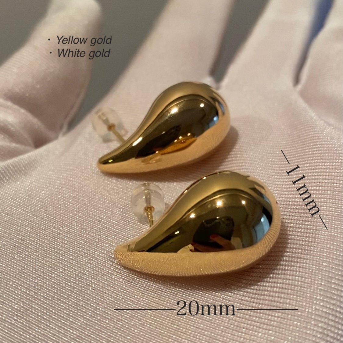 K18YG WG ぷっくり ティアドロップ S/M スタッドピアス 18金 中空ピアス イエローゴールド 丸い ドロップ型 トライアングル 三角形 18K YG 雫 涙 - Jewelry Hills Tokyo