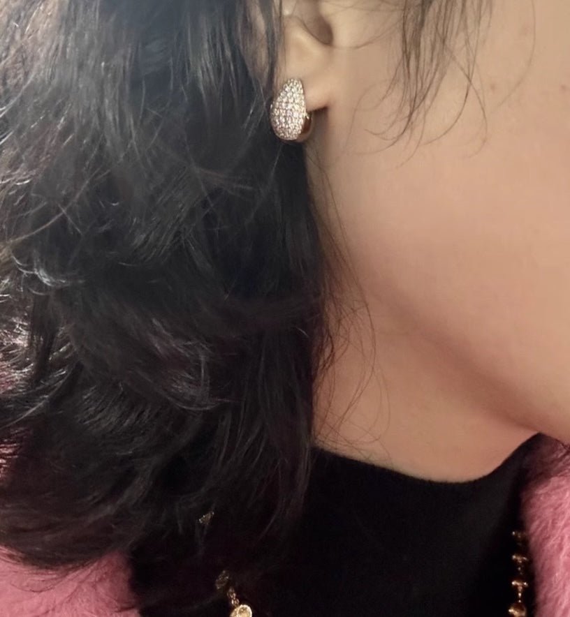 K18YG WG リングピアス【ダイヤモンド / 鏡面】ティアドロップ 雫 ぷっくり イエローゴールド YG 18K ピアス フープピアス K18WG ホワイトゴールド ダイヤ ぽってり 丸い - Jewelry Hills Tokyo