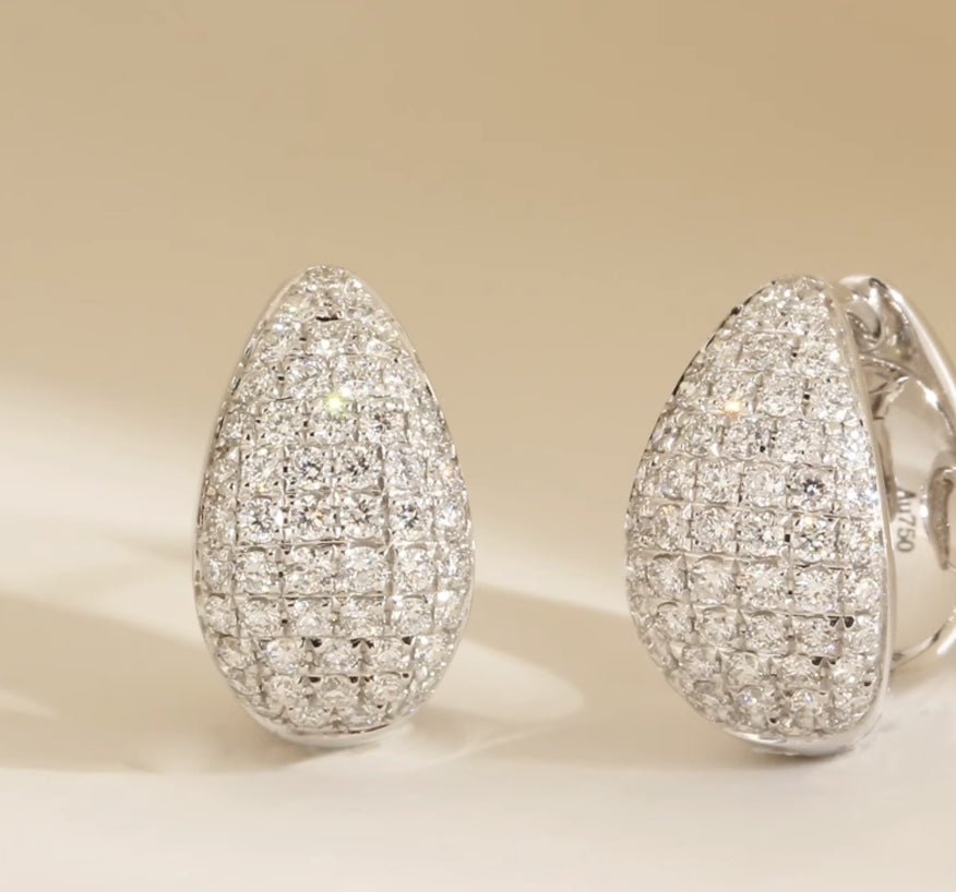 K18YG WG リングピアス【ダイヤモンド / 鏡面】ティアドロップ 雫 ぷっくり イエローゴールド YG 18K ピアス フープピアス K18WG ホワイトゴールド ダイヤ ぽってり 丸い - Jewelry Hills Tokyo