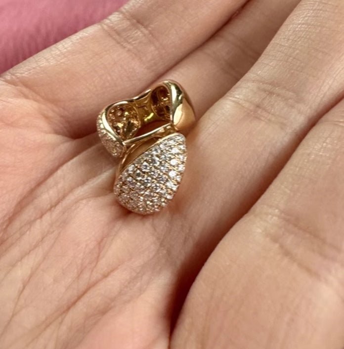 K18YG WG リングピアス【ダイヤモンド / 鏡面】ティアドロップ 雫 ぷっくり イエローゴールド YG 18K ピアス フープピアス K18WG ホワイトゴールド ダイヤ ぽってり 丸い - Jewelry Hills Tokyo