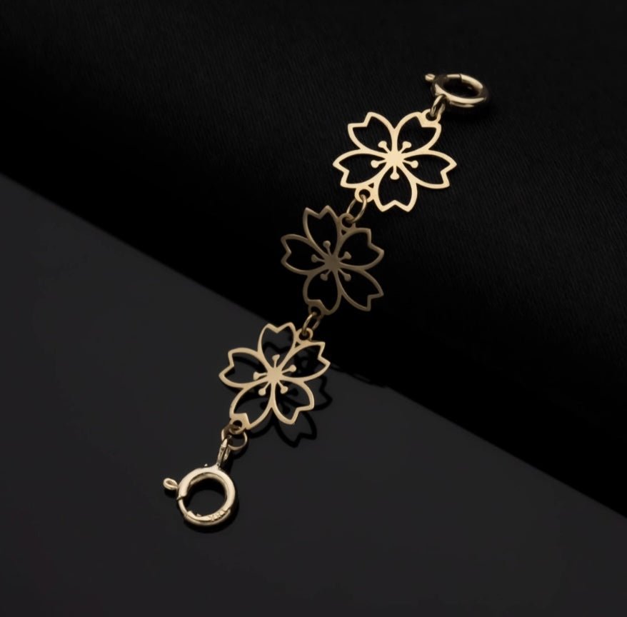 K18YG 引き輪 ヒキワ ひきわ 花 桜 梅 チェーンパーツ ネックレスパーツ YG 18K チャーム 両開口 コマ 花モチーフ 1.8cm / 3.8cm / 5.8cm 延伸 延ばす - Jewelry Hills Tokyo