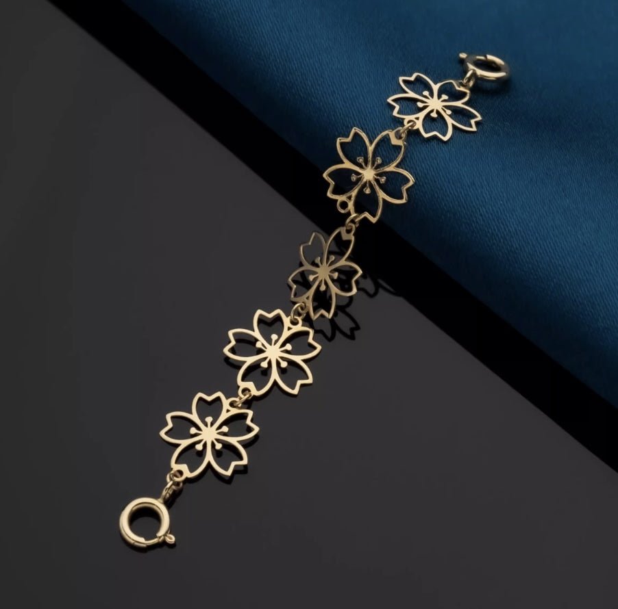 K18YG 引き輪 ヒキワ ひきわ 花 桜 梅 チェーンパーツ ネックレスパーツ YG 18K チャーム 両開口 コマ 花モチーフ 1.8cm / 3.8cm / 5.8cm 延伸 延ばす - Jewelry Hills Tokyo