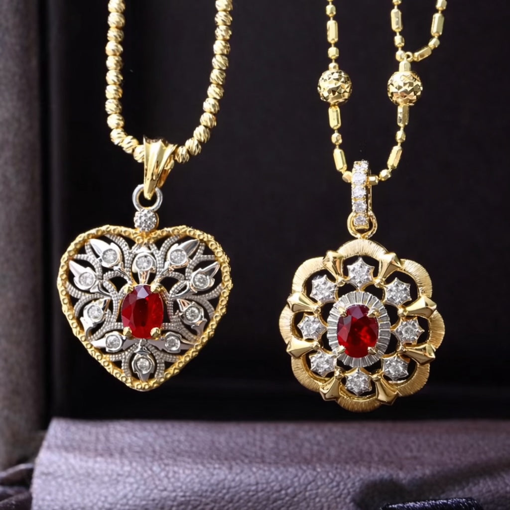 K18YG ルビー ダイヤモンド ハート ペンダント 18K イエローゴールド ペンダントトップ 開口バチカン ネックレス 大ぶり