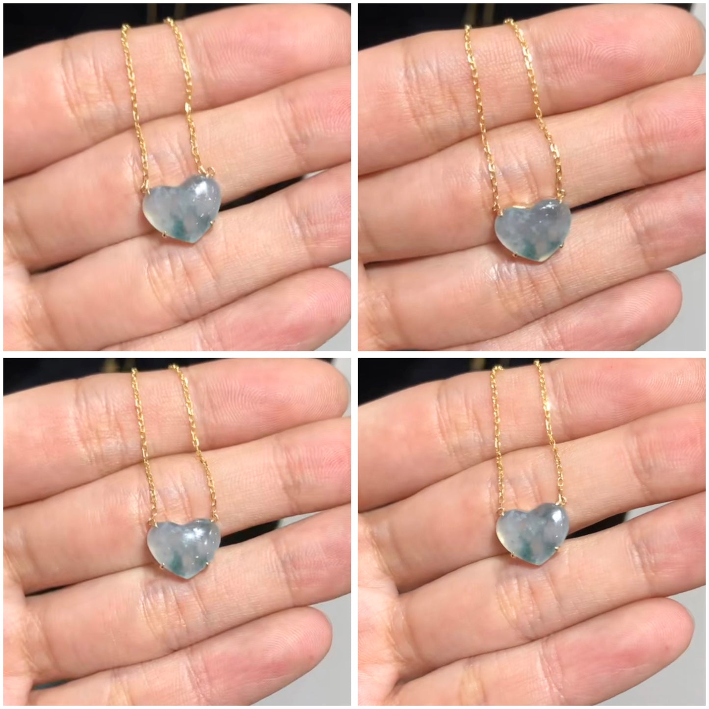 K18YG 翡翠 ハートネックレス 18K ハートチャーム ペンダント ヒスイ Aグレード ぷるぷる カボション 爪留め