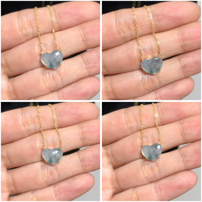 K18YG 翡翠 ハートネックレス 18K ハートチャーム ペンダント ヒスイ Aグレード ぷるぷる カボション 爪留め