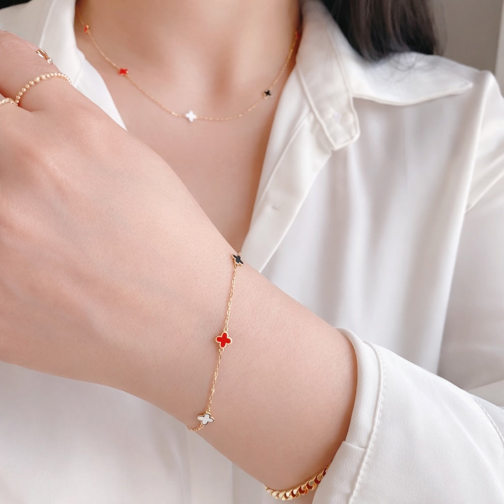 14k clover charm station bracelet