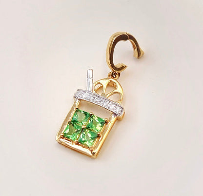 18金 ダイヤモンドチャーム ペンダント K18YG 18K ネックレスチャーム ダイヤモンド ピンク カラーストーン バチカン メロンソーダ カクテル ビール パフェ ワイン - Jewelry Hills Tokyo