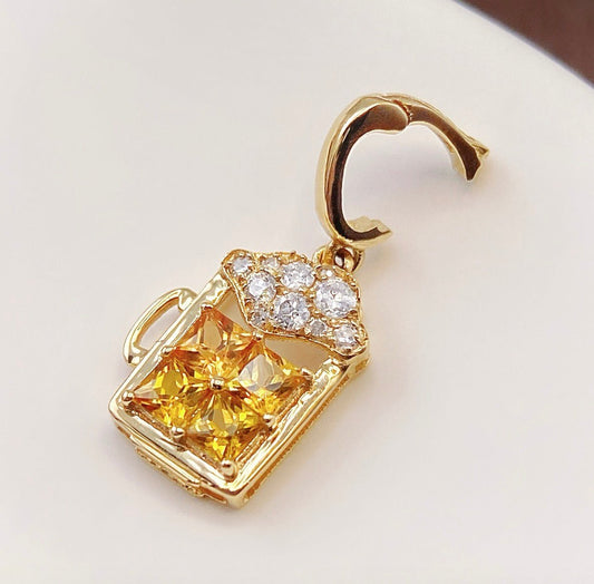 18金 ダイヤモンドチャーム ペンダント K18YG 18K ネックレスチャーム ダイヤモンド ピンク カラーストーン バチカン メロンソーダ カクテル ビール パフェ ワイン - Jewelry Hills Tokyo