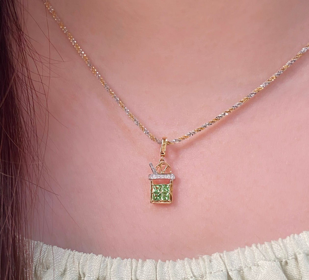 18金 ダイヤモンドチャーム ペンダント K18YG 18K ネックレスチャーム ダイヤモンド ピンク カラーストーン バチカン メロンソーダ カクテル ビール パフェ ワイン - Jewelry Hills Tokyo