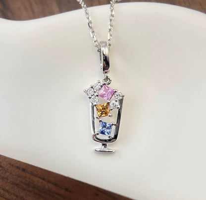 18金 ダイヤモンドチャーム ペンダント K18YG 18K ネックレスチャーム ダイヤモンド ピンク カラーストーン バチカン メロンソーダ カクテル ビール パフェ ワイン - Jewelry Hills Tokyo