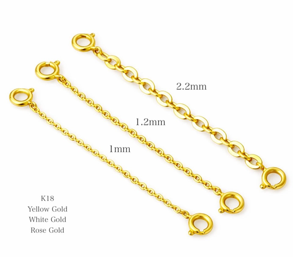 K18YG WG PG あずきチェーン 引き輪 ひきわ ヒキワ 小豆チェーン パーツ 3cm~10cm アジャスター ネックレスパーツ ブレスレットパーツ