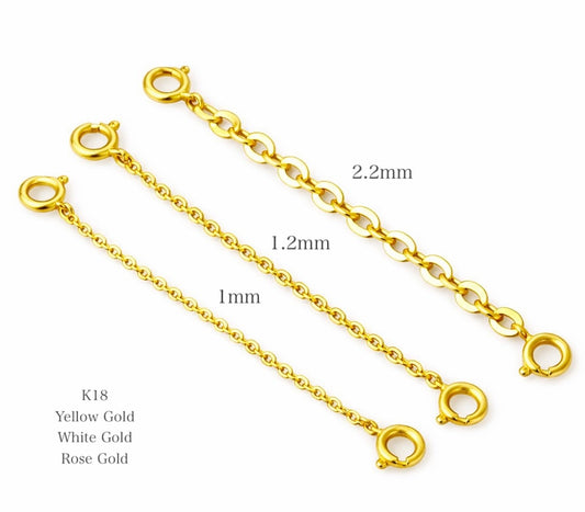 K18YG WG PG あずきチェーン 引き輪 ひきわ ヒキワ 小豆チェーン パーツ 3cm~10cm アジャスター ネックレスパーツ ブレスレットパーツ