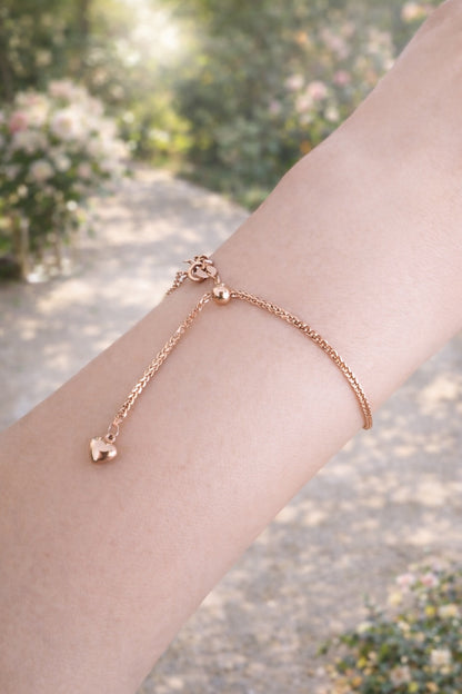 K18YG WG PG ブレスレット 1.5mm~ チェーンブレスレット ショパンチェーン 18k 15cm~ スライド式アジャスター ハートチャーム