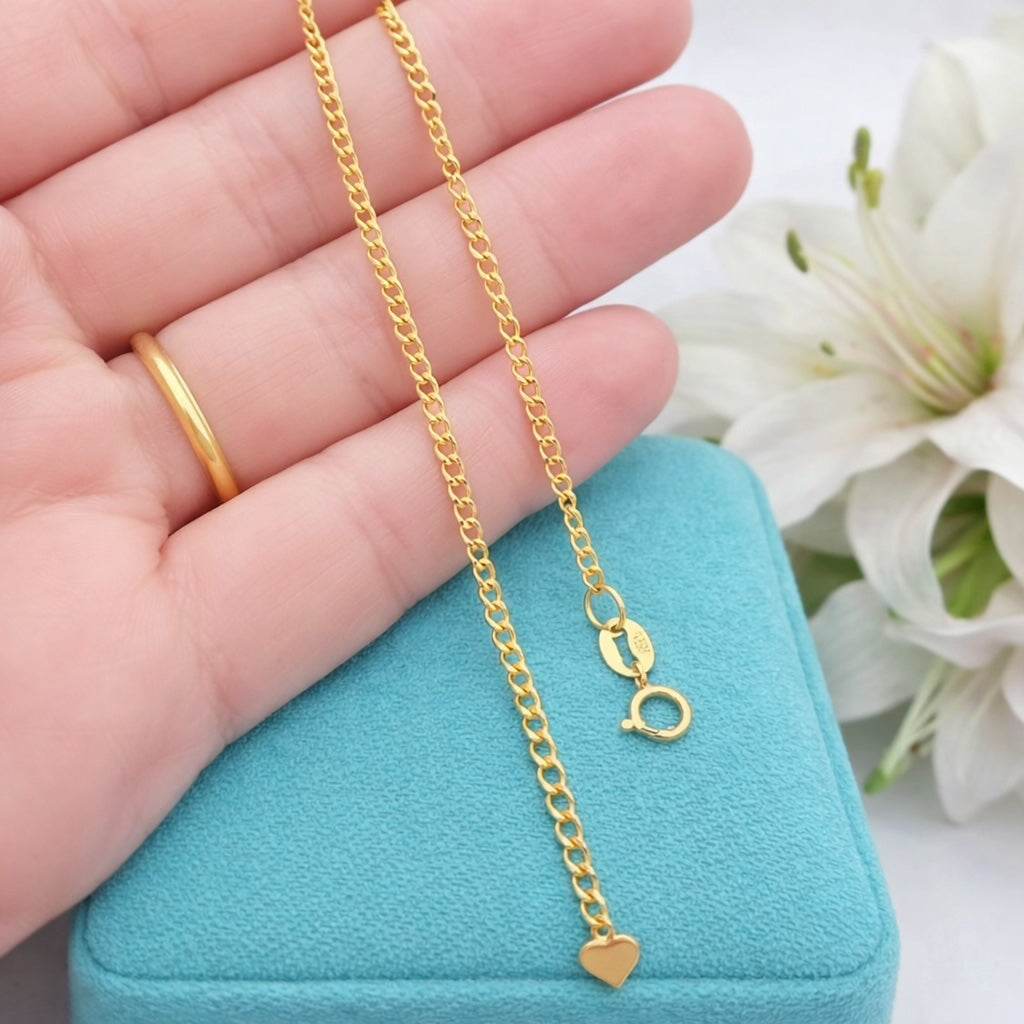 K18YG PG 喜平 喜平チェーン 1.7mm ブレスレット 18K チェーンブレスレット ブレスレットチェーン 16+2.5cm レディース メンズ curb chain