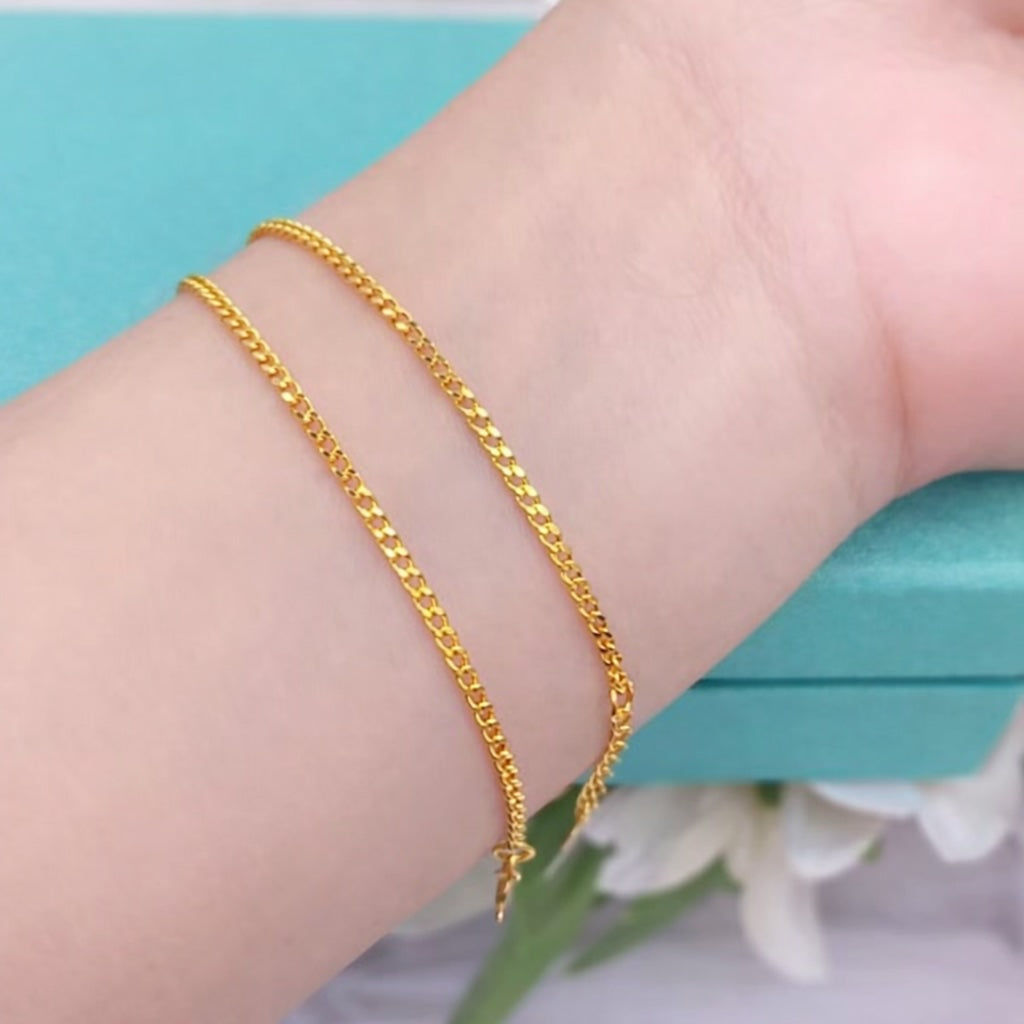 K18YG PG 喜平 喜平チェーン 1.7mm ブレスレット 18K チェーンブレスレット ブレスレットチェーン 16+2.5cm レディース メンズ curb chain