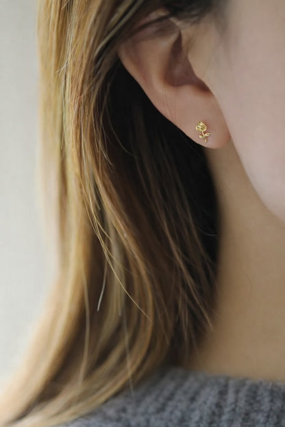 K14YG シングルピアス 薔薇 ローズ スタッドピアス イエローゴールド 14K 14金 イエローゴールド 小さめ ワンポイント 花 片耳用