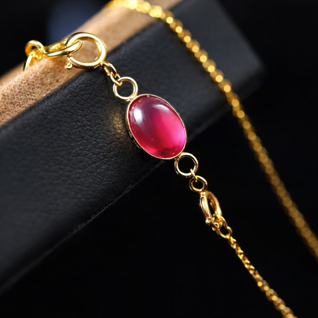 K18YG ルビー オーバル ペンダント チャーム 引き輪 ヒキワ 18K ネックレスパーツ クラスプ 両端開口 ぷっくり カボション