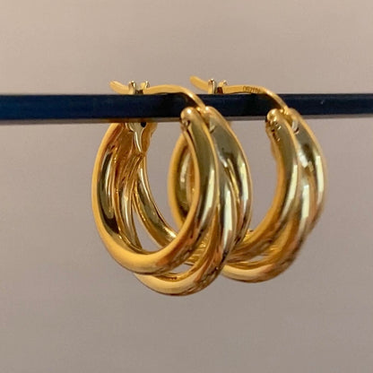 k18 trinity earrings twist triple lines