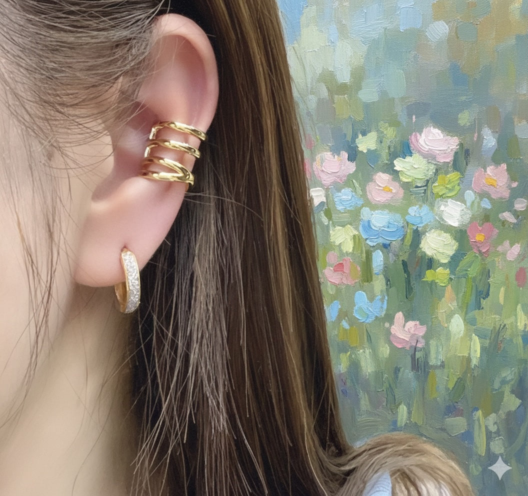 K18YG WG イヤーカフ 3連 18k イエローゴールド ホワイトゴールド シングル 片耳用 ツイスト X メンズ レディース 中空