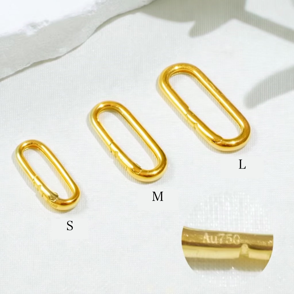 K18YG WG オーバルクラスプ スナップ開口 チャーム 18K チェーンパーツ 留め具 アジャスター イエローゴールド ホワイトゴールド コマ