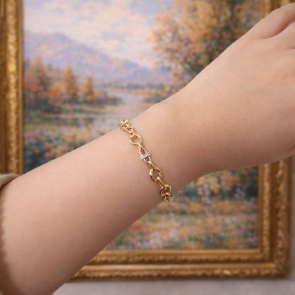 K18YG ブタ鼻 オーバル ブレスレット 18K 18金 イエローゴールド メンズ レディース ブレス ミックスチェーン リンクチェーン 太め