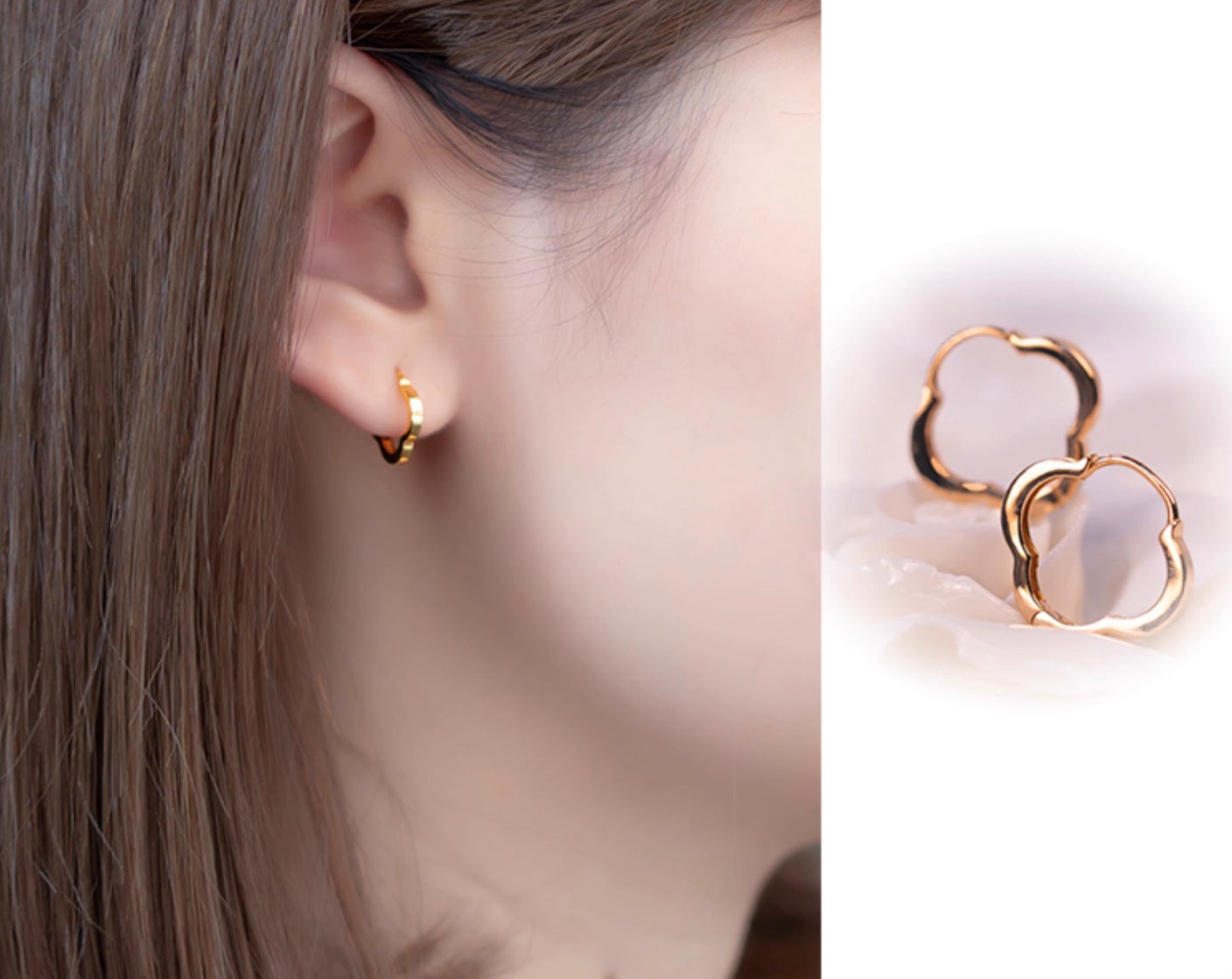 K18YG PG クローバー 四つ葉 フープピアス リングピアス イエローゴールド 四ツ葉 18K YG イエローゴールド PG ピンクゴールド 18金 ピアス