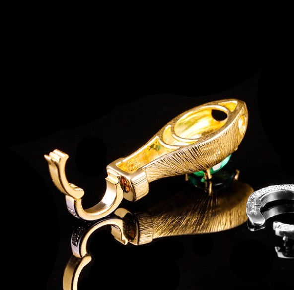 K18YG エメラルド ツァボライト チャーム マルチバチカン 18K イエローゴールド ヘアライン加工 やすり加工 マット加工 ドロップ型 ペンダント バチカン ダイヤモンド 大きめ 花彫