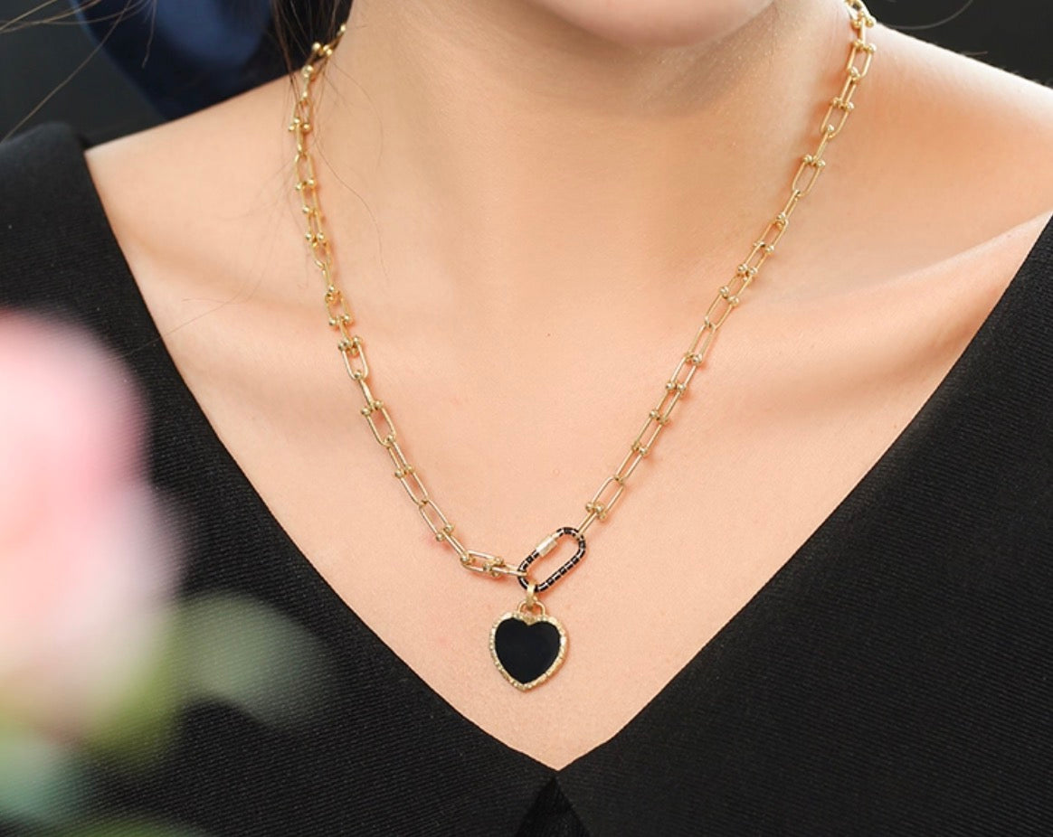 K18YG チャーム 繋ぎ ブラックエナメル スクエア ハート オーバル ダイヤモンド スクリュー ロック付き ロック式 ペンダント ねじ式 クラスプ コネクター YG イエローゴールド