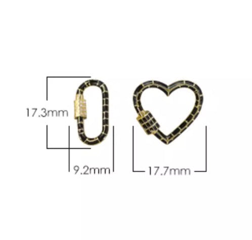 K18YG チャーム 繋ぎ ブラックエナメル スクエア ハート オーバル ダイヤモンド スクリュー ロック付き ロック式 ペンダント ねじ式 クラスプ コネクター YG イエローゴールド