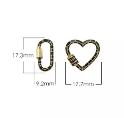 K18YG チャーム 繋ぎ ブラックエナメル スクエア ハート オーバル ダイヤモンド スクリュー ロック付き ロック式 ペンダント ねじ式 クラスプ コネクター YG イエローゴールド