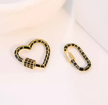 K18YG チャーム 繋ぎ ブラックエナメル スクエア ハート オーバル ダイヤモンド スクリュー ロック付き ロック式 ペンダント ねじ式 クラスプ コネクター YG イエローゴールド