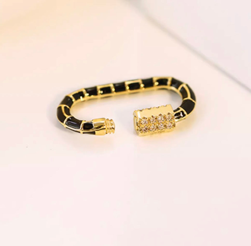 K18YG チャーム 繋ぎ ブラックエナメル スクエア ハート オーバル ダイヤモンド スクリュー ロック付き ロック式 ペンダント ねじ式 クラスプ コネクター YG イエローゴールド