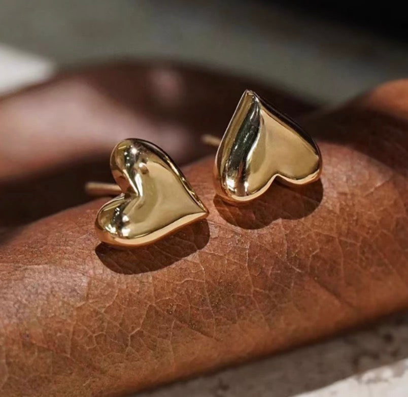 18k gold jewelry studs heart earrings