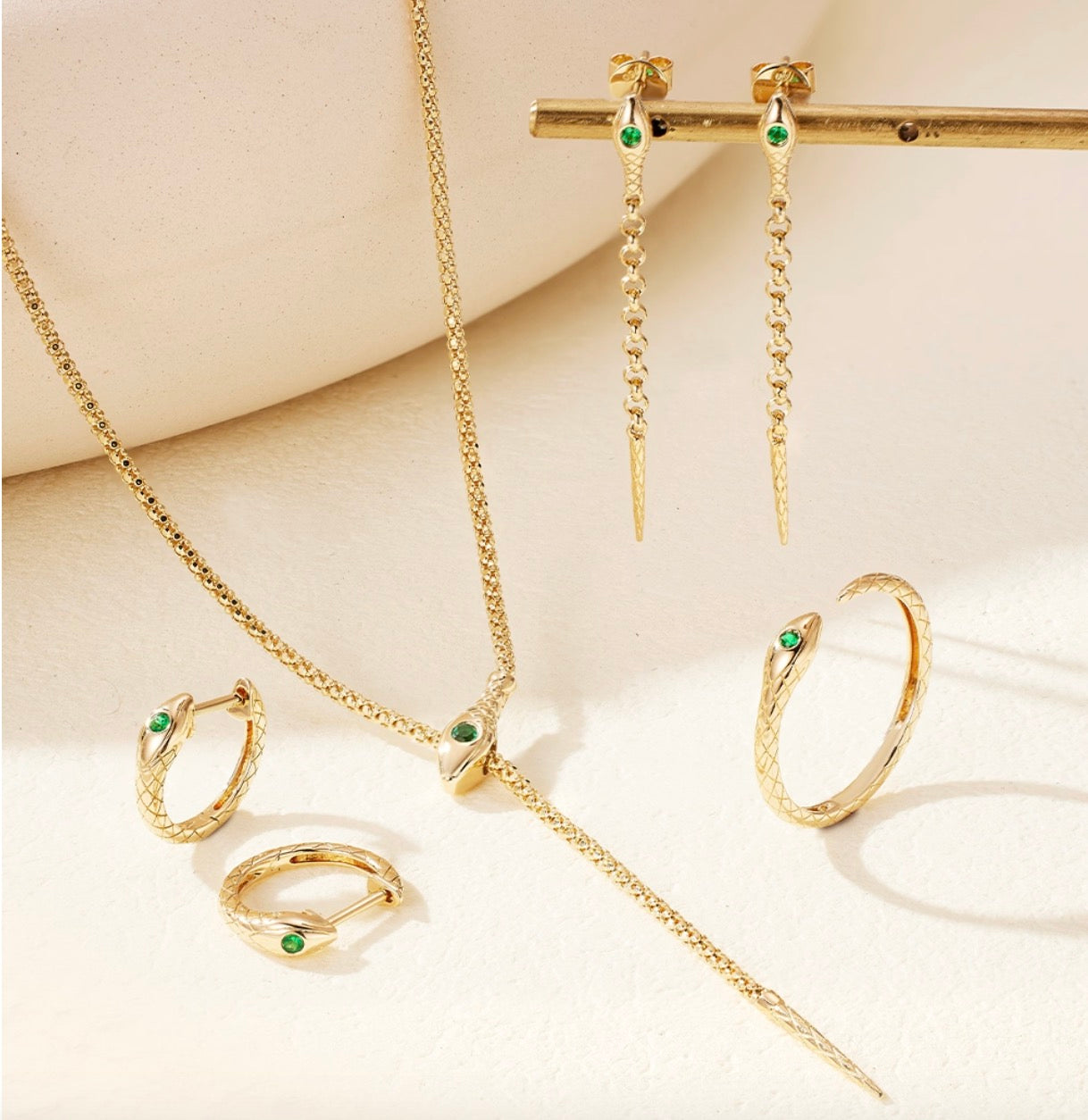 K18YG エメラルド ネックレス カットボールチェーン ファセットボールチェーン YG 18K クリップ式 スネーク 蛇 イエローゴールド