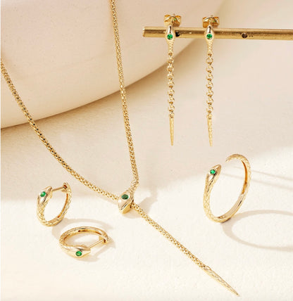 K18YG エメラルド ネックレス カットボールチェーン ファセットボールチェーン YG 18K クリップ式 スネーク 蛇 イエローゴールド