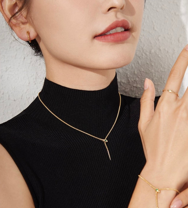 K18YG エメラルド ネックレス カットボールチェーン ファセットボールチェーン YG 18K クリップ式 スネーク 蛇 イエローゴールド