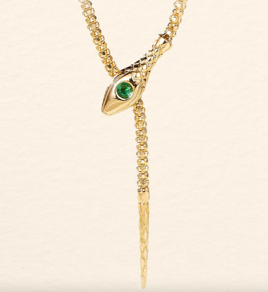 K18YG エメラルド ネックレス カットボールチェーン ファセットボールチェーン YG 18K クリップ式 スネーク 蛇 イエローゴールド