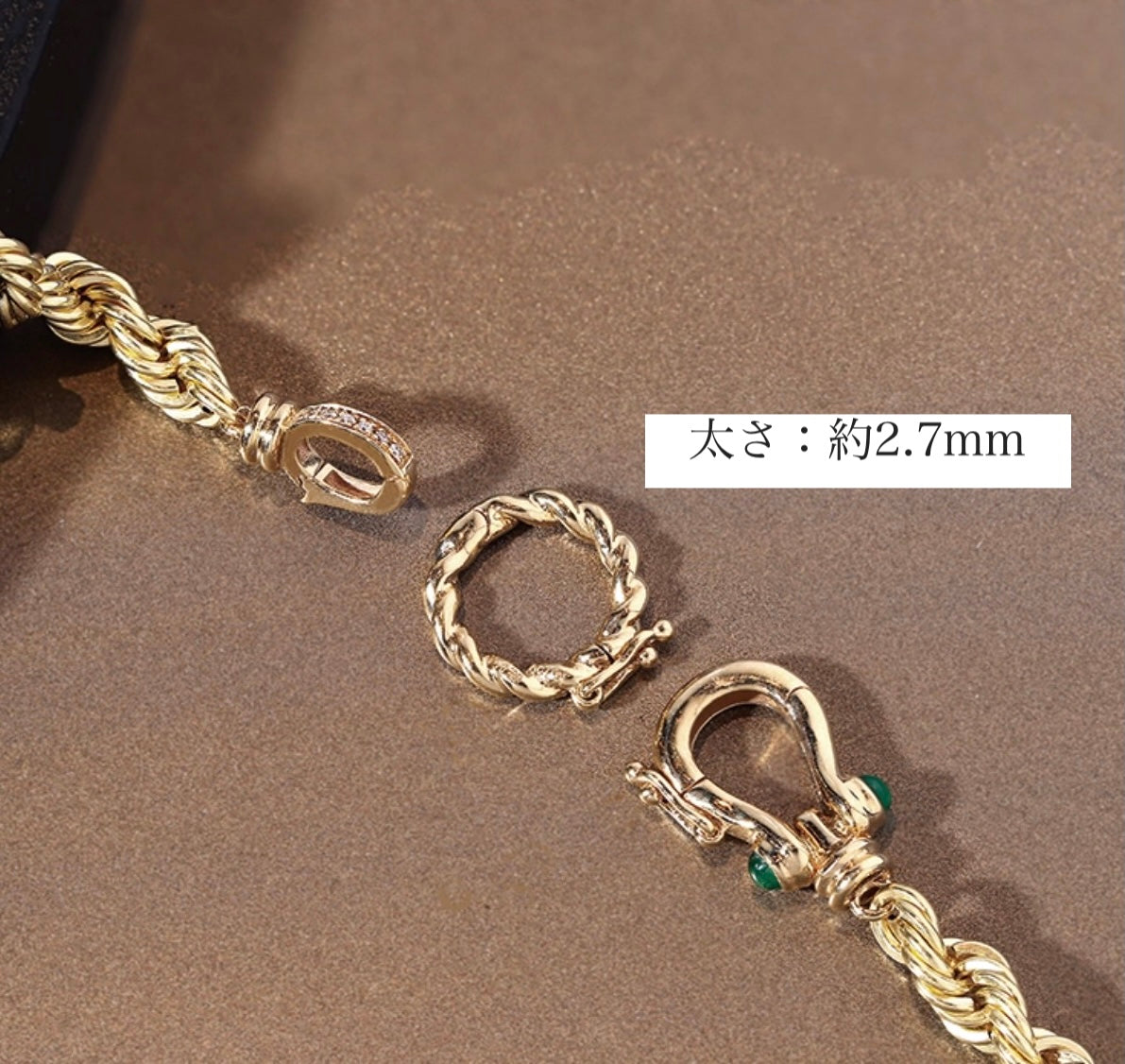 K18YG スネークチェーン 蛇 エメラルド ネックレス 2.7mm 50cm 18K YG イエローゴールド 太め スネークネックレス メンズ レディース 18金 ホースシュー 馬蹄