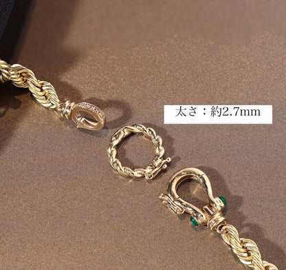 K18YG スネークチェーン 蛇 エメラルド ネックレス 2.7mm 50cm 18K YG イエローゴールド 太め スネークネックレス メンズ レディース 18金 ホースシュー 馬蹄