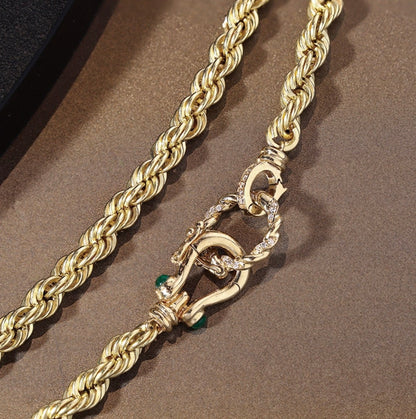 K18YG スネークチェーン 蛇 エメラルド ネックレス 2.7mm 50cm 18K YG イエローゴールド 太め スネークネックレス メンズ レディース 18金 ホースシュー 馬蹄