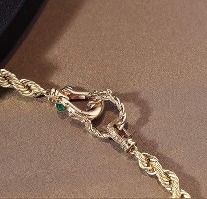 K18YG スネークチェーン 蛇 エメラルド ネックレス 2.7mm 50cm 18K YG イエローゴールド 太め スネークネックレス メンズ レディース 18金 ホースシュー 馬蹄