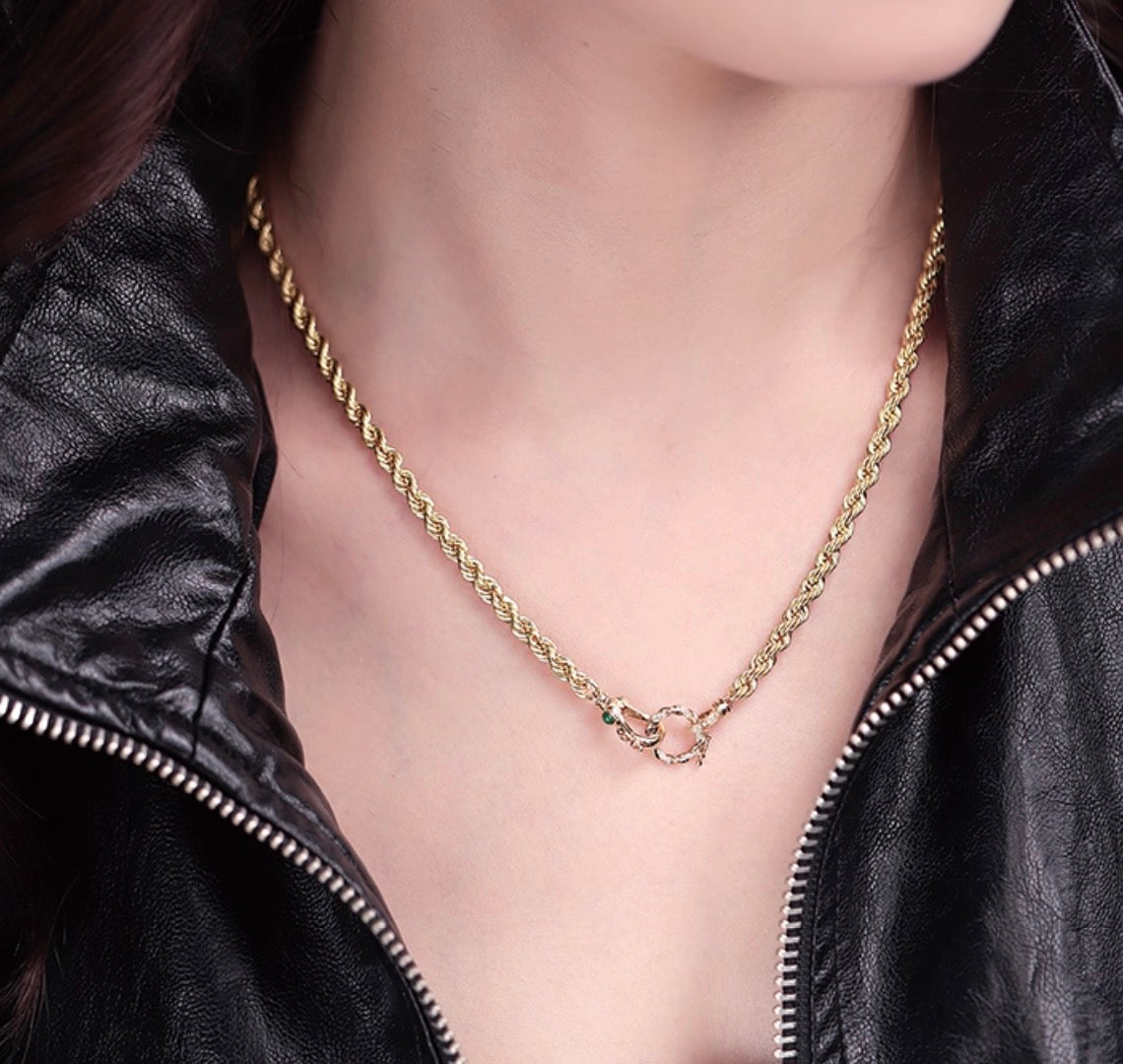 K18YG スネークチェーン 蛇 エメラルド ネックレス 2.7mm 50cm 18K YG イエローゴールド 太め スネークネックレス メンズ レディース 18金 ホースシュー 馬蹄