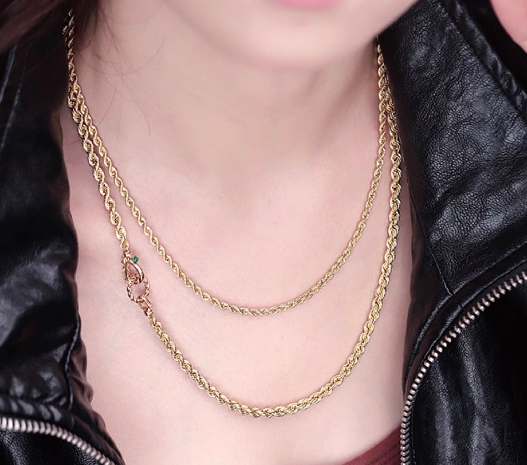 K18YG スネークチェーン 蛇 エメラルド ネックレス 2.7mm 50cm 18K YG イエローゴールド 太め スネークネックレス メンズ レディース 18金 ホースシュー 馬蹄