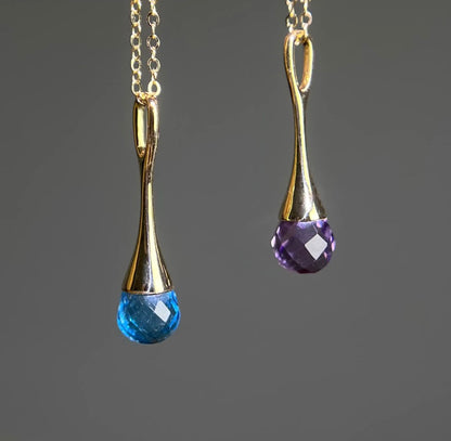K18YG ペンダント ブルートパーズ アメジスト ティアドロップ 雫 涙 YG イエローゴールド 18金金 18K トパーズ 青 ブルー 紫水晶